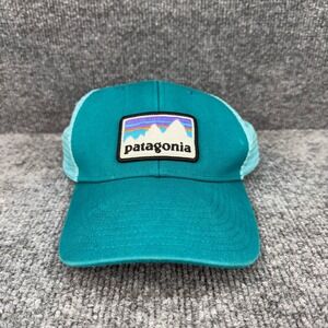 Patagonia Fitz Roy Logo Trucker‎ Hat Teal Mesh Snapback Cap Organic Cotton